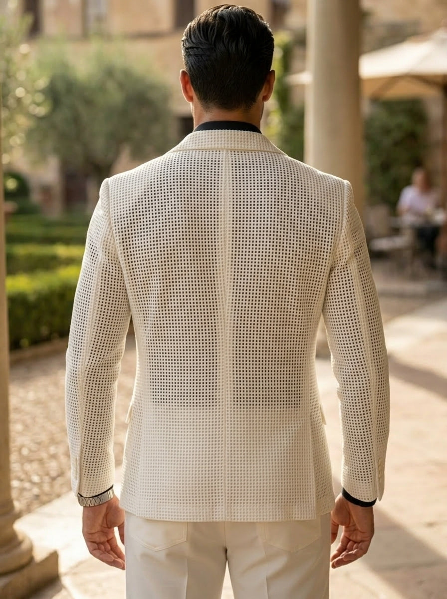 Men's Tailored Fit Single Breasted Two-Buttons Mesh Casual Jacket