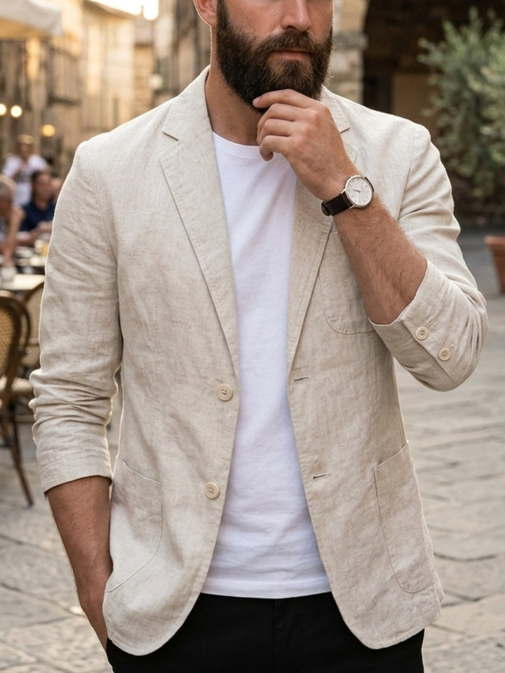 Men's Loose Top Single Thin Linen Jacket Single-Breasted Two-Buttons
