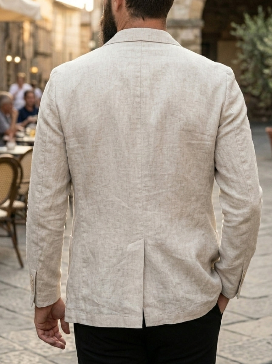 Men's Loose Top Single Thin Linen Jacket Single-Breasted Two-Buttons