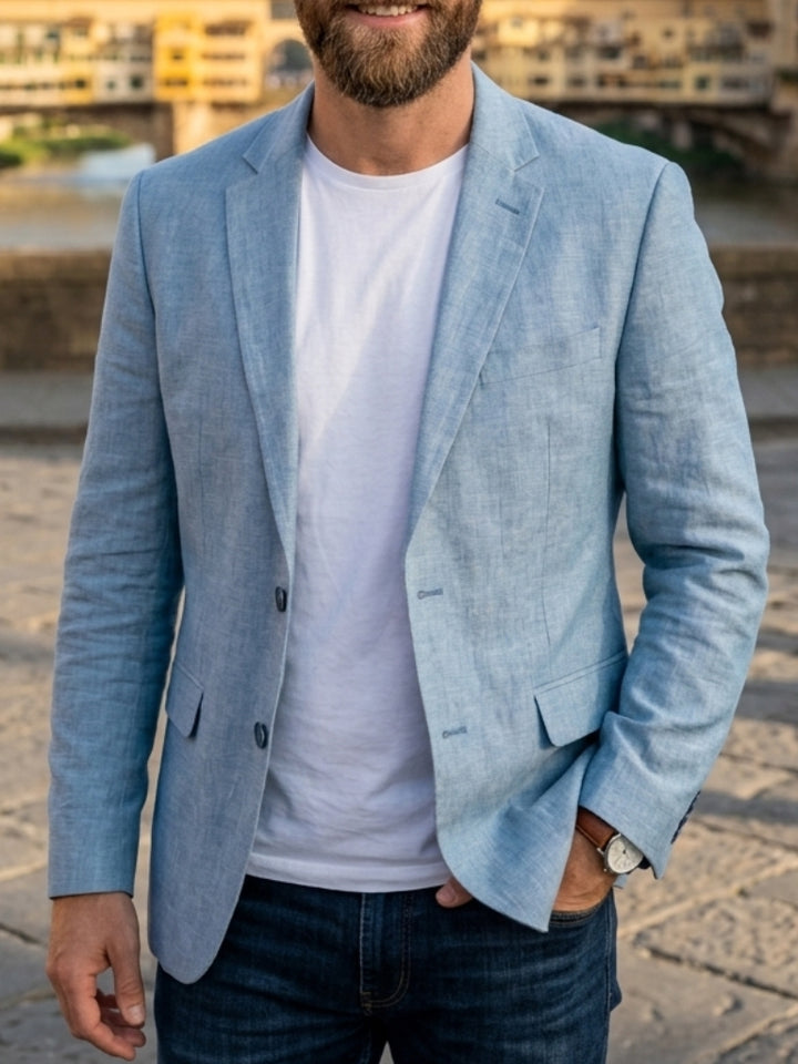Men's Slim Fit Linen Jacket Single-Breasted Two-Buttons Long Sleeves