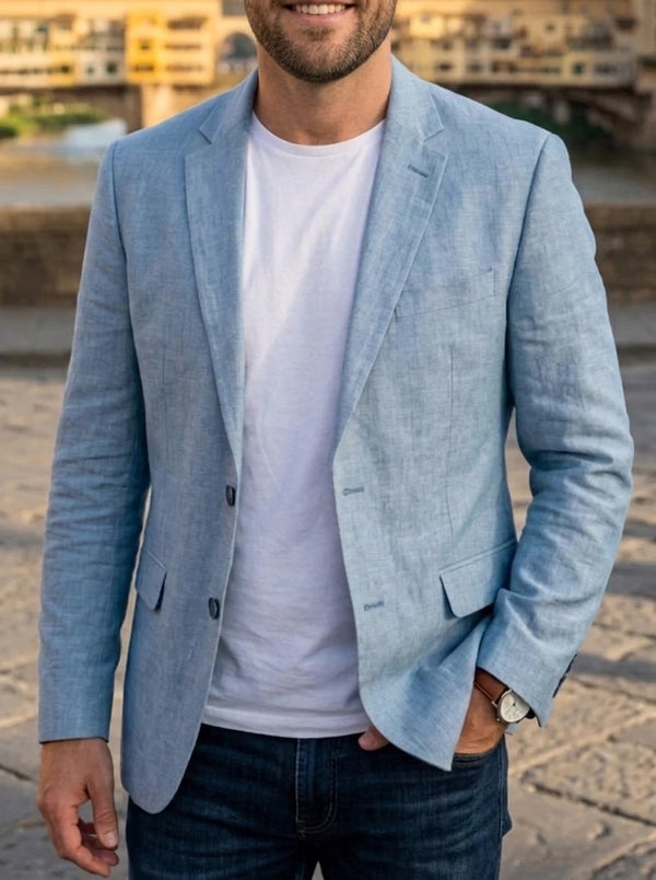 Men's Slim Fit Linen Jacket Single-Breasted Two-Buttons Long Sleeves