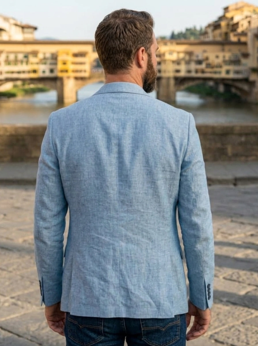 Men's Slim Fit Linen Jacket Single-Breasted Two-Buttons Long Sleeves