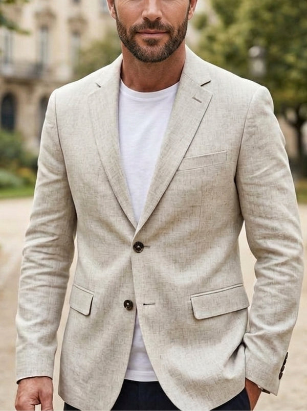 Men's Casual Linen Jacket Single-Breasted Two-Buttons Long Sleeves