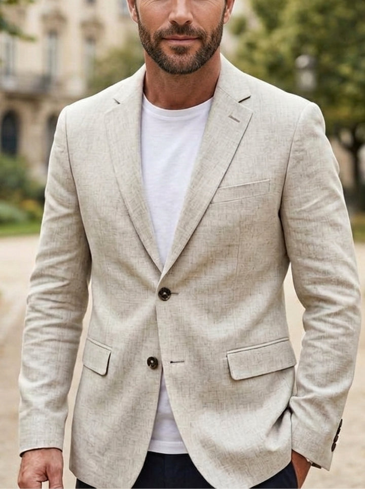 Men's Casual Linen Jacket Single-Breasted Two-Buttons Long Sleeves