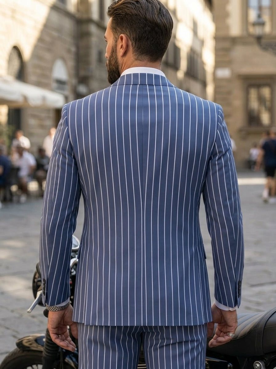 Men's Casual Single-Breasted Striped Print Suit Two-Buttons Long Sleeves Jacket
