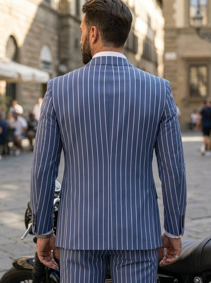 Men's Casual Single-Breasted Striped Print Suit Two-Buttons Long Sleeves Jacket