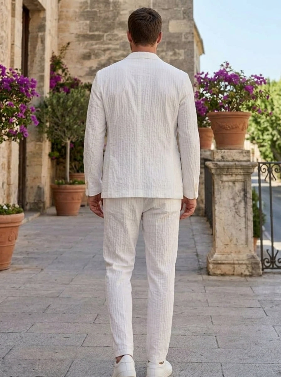 Men's Single Breasted Two-Buttons 2 Pieces Ice Silk Suit Long Sleeves