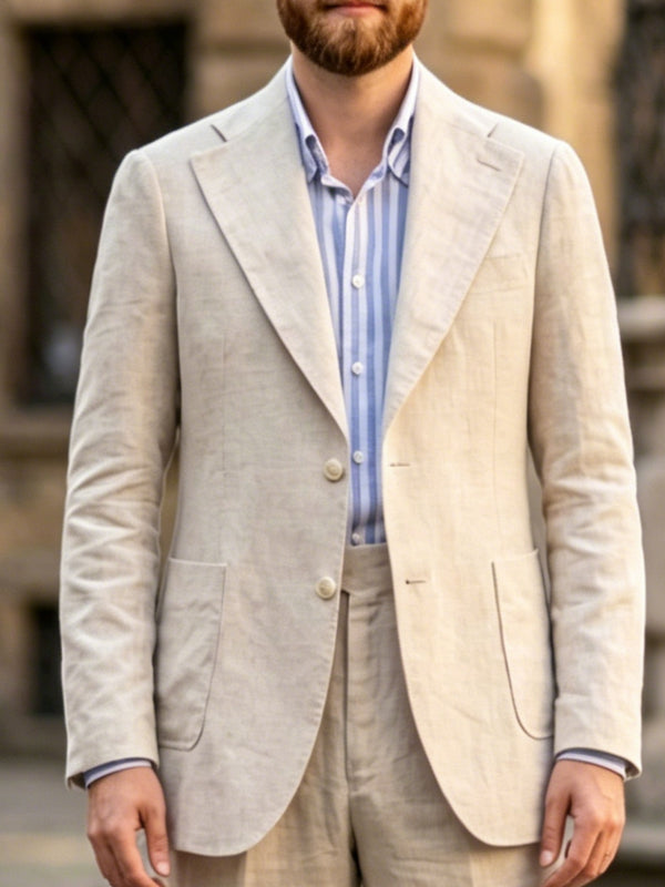 Men's Single Breasted Two-Buttons Thin Linen Suit Long Sleeves Jacket
