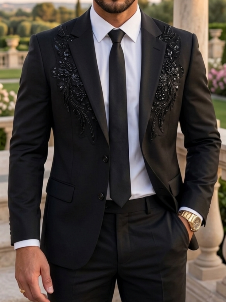 2 Pieces Men's Single Breasted One-Button Sequins Suit Long Sleeves