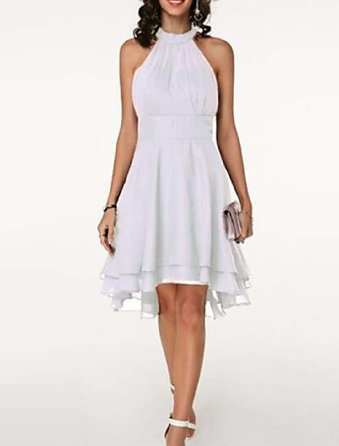 A-Line/Princess Halter Knee-Length Sleeveless Cocktail Party Dresses Chiffon with Ruffles