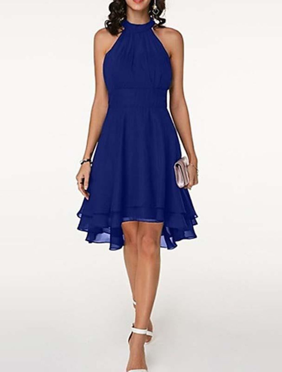 Sleeveless chiffon cocktail dress for wedding guests
