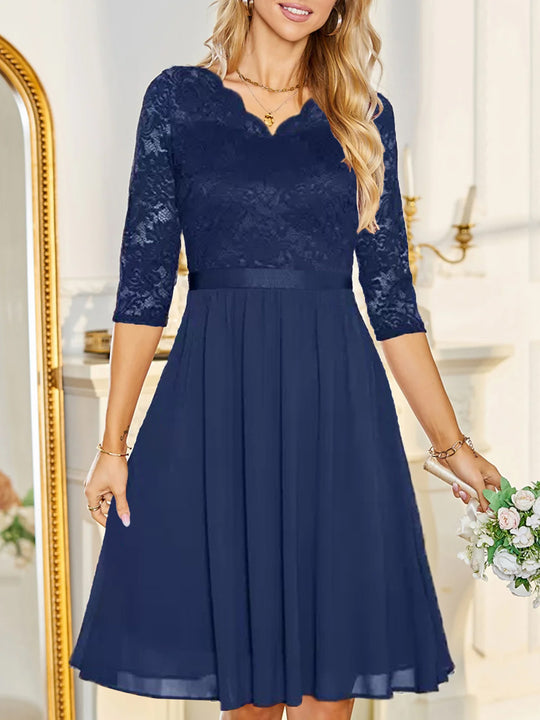A-Line/Princess V-Neck Sleeveless Ankle-Length Wedding Guest Dresses with Ruffles & Lace Appliques main image 0