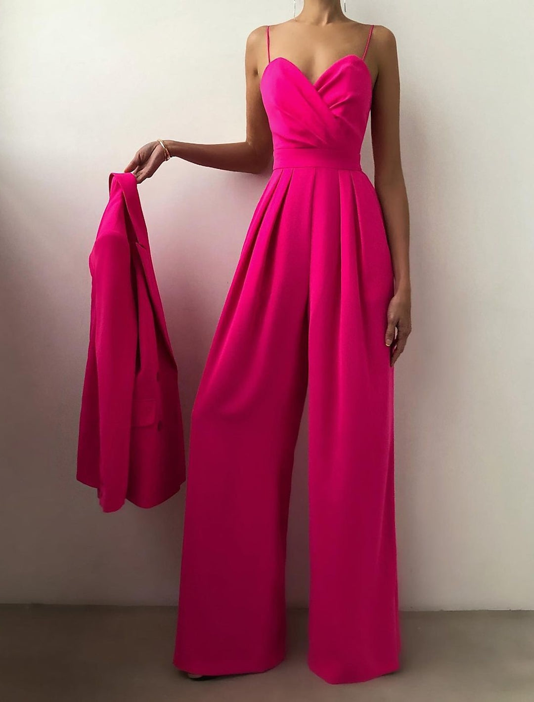 Floor-Length Spaghetti Straps Sleeveless Wedding Guest Party Jumpsuits