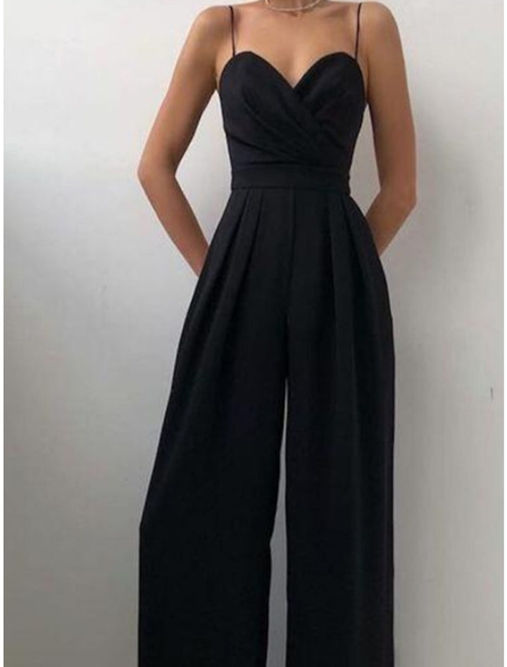 Floor-Length Spaghetti Straps Sleeveless Wedding Guest Party Jumpsuits