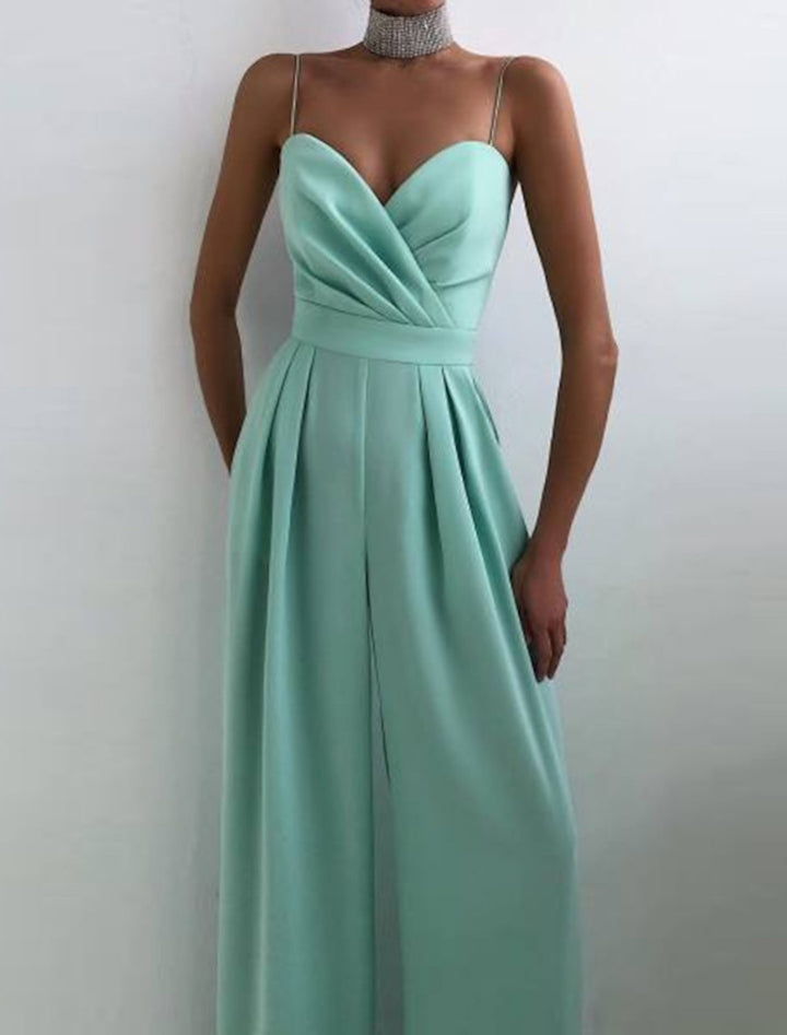 Floor-Length Spaghetti Straps Sleeveless Wedding Guest Party Jumpsuits