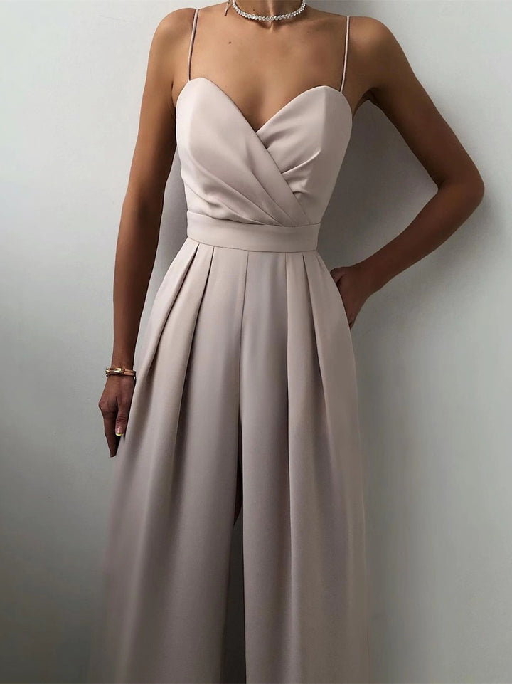 Floor-Length Spaghetti Straps Sleeveless Wedding Guest Party Jumpsuits