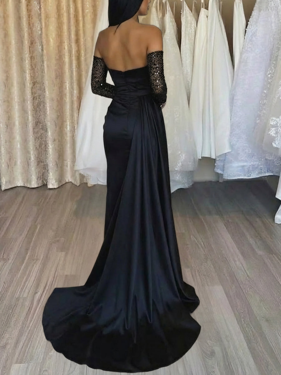 Sheath/Column Sweetheart Evening Dresses Floor-length Long Prom Party Dress With Split Side & Sequins