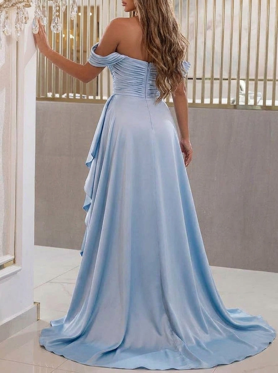 Sheath/Column Off-the-Shoulder Evening Dresses Floor-length Prom Party Dresses With Split Side