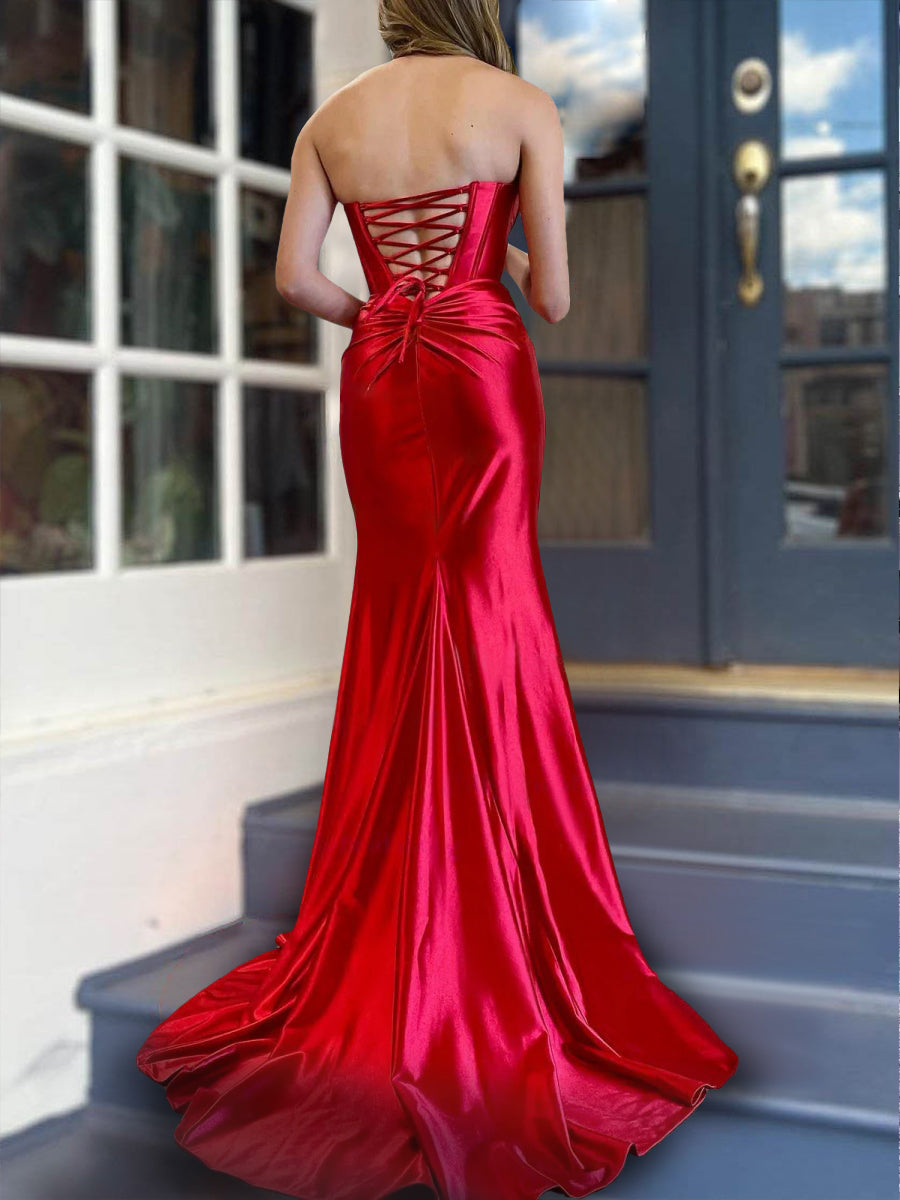 Summer Dressy Evening Dresses V-Neck Long Prom Dress With Lace-Up Open Back Red Summer Dressy Evening Dresses V-Neck Long Prom Dress With Lace-Up Open Back Red