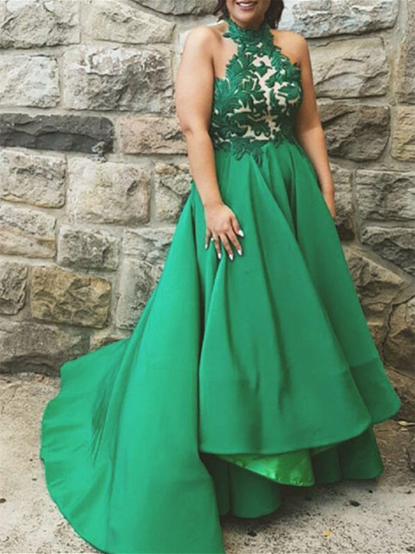 A-Line/Princess Halter Asymmetrical Prom Dresses