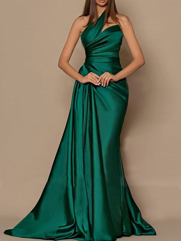 Sheath/Column One-Shoulder Evening Dresses Floor-length Prom Party Dre - Mondressy Sheath/Column One-Shoulder Evening Dresses Floor-length Prom Party Dre - Mondressy