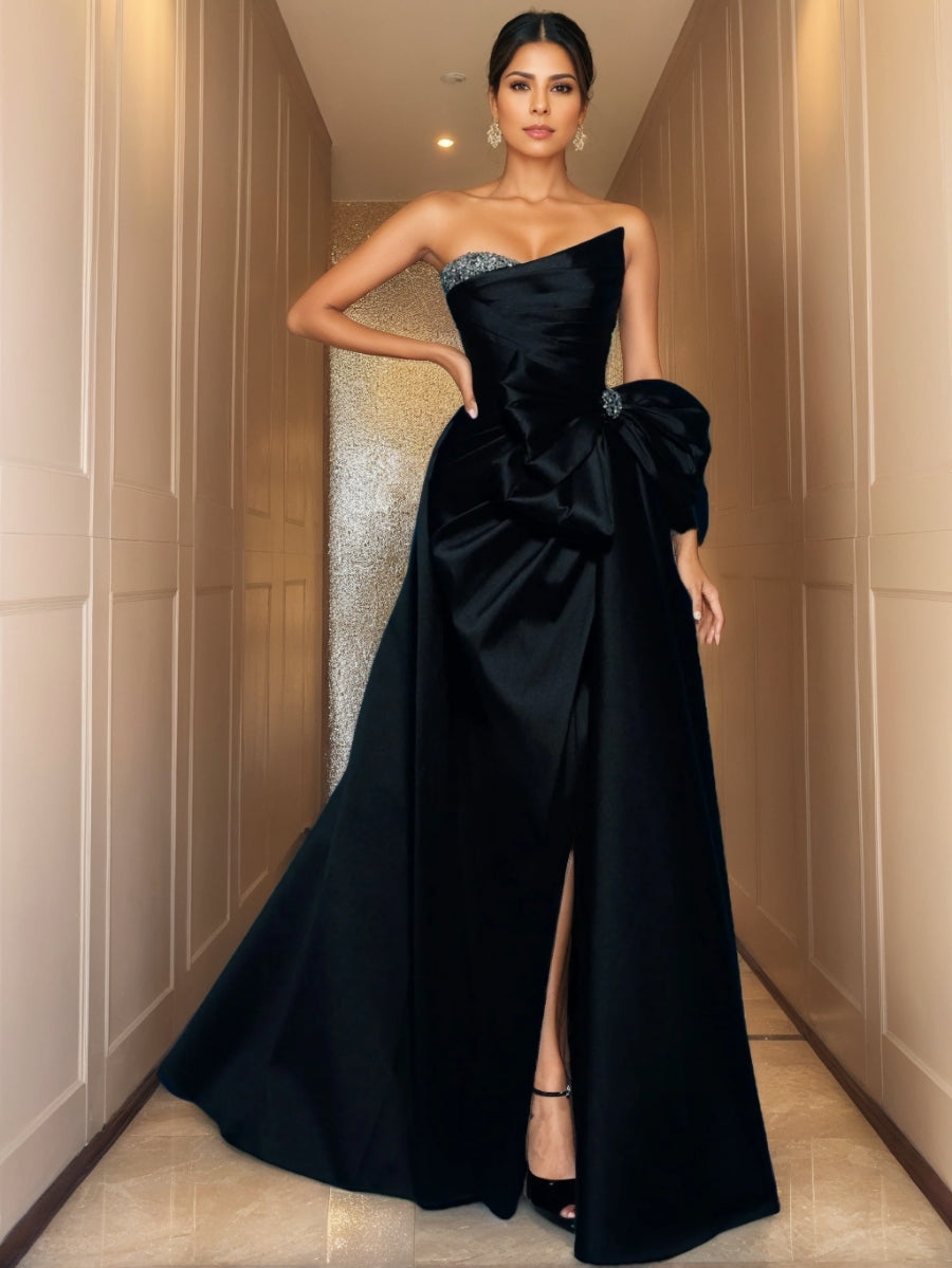 A-Line/Princess Strapless Floor-Length Evening Dresses With Split Side