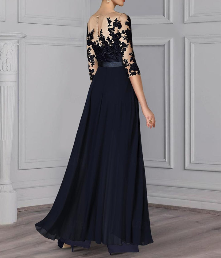 black mother of the bride cocktail jumpsuit with applique