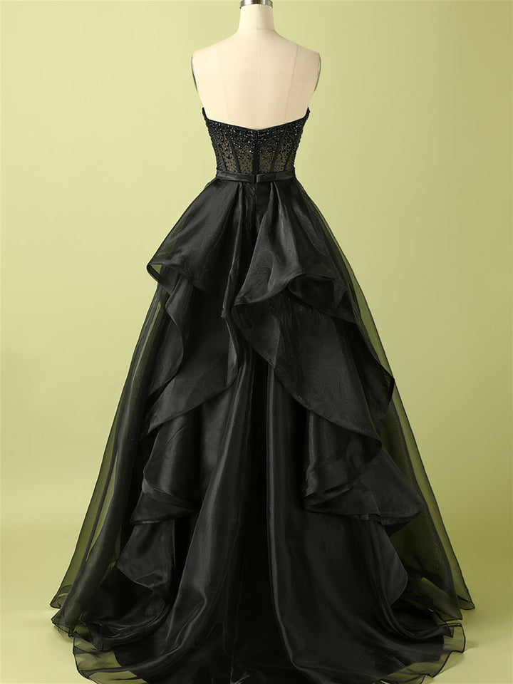 Ball-Gown Strapless Sleeveless Floor-Length Beaded Evening Dress