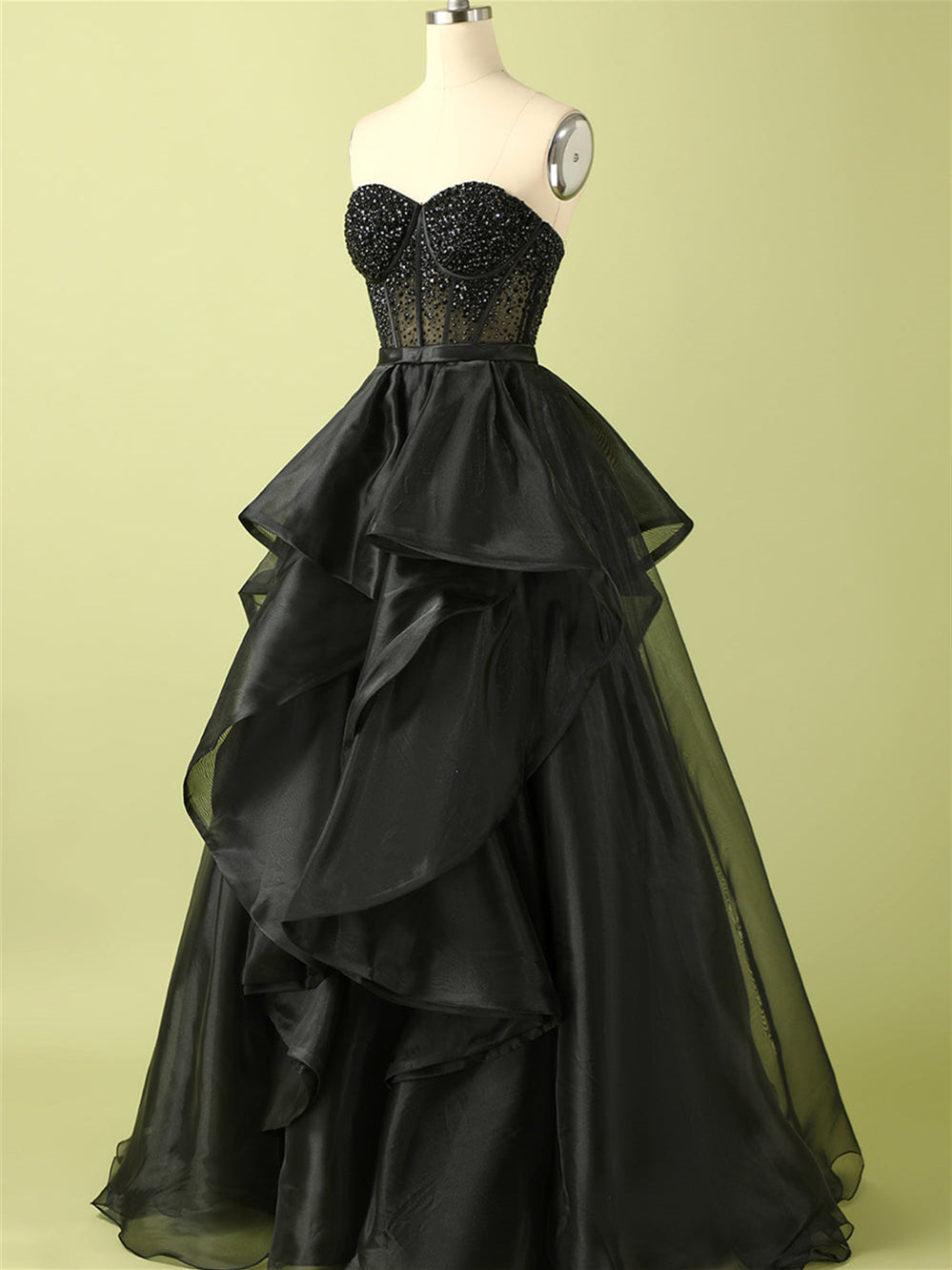 Ball-Gown Strapless Sleeveless Floor-Length Beaded Evening Dress