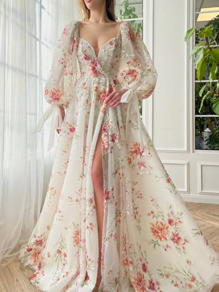 A-Line/Princess Sweetheart Long Dresses With Sequins & Split Side main image 1