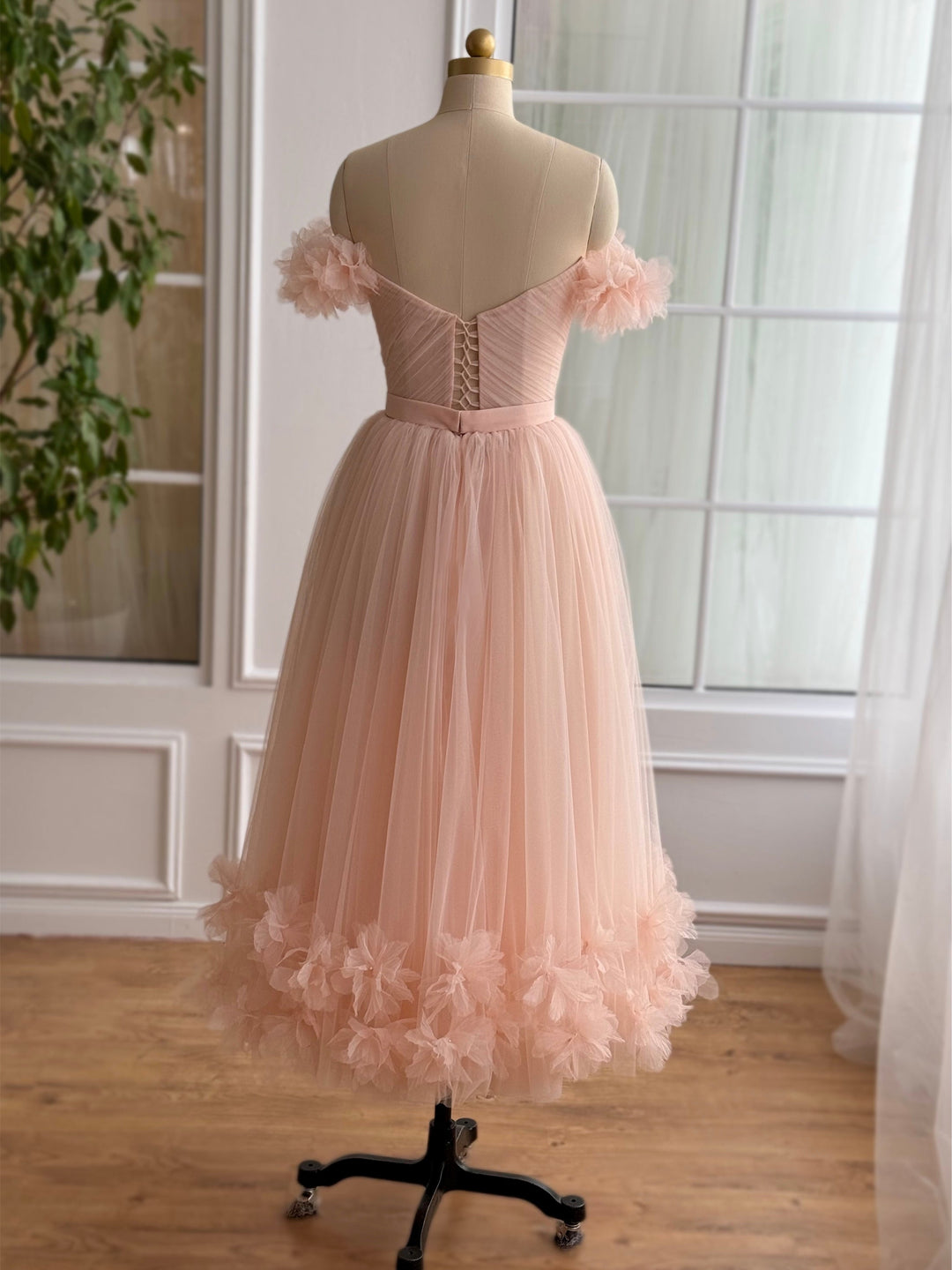 A-Line/Princess Sweetheart Off-the-Shoulder Ankle-Length Prom Dress with Embroidered Flowers