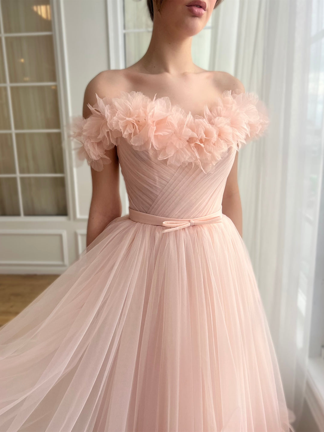 A-Line/Princess Sweetheart Off-the-Shoulder Ankle-Length Prom Dress with Embroidered Flowers