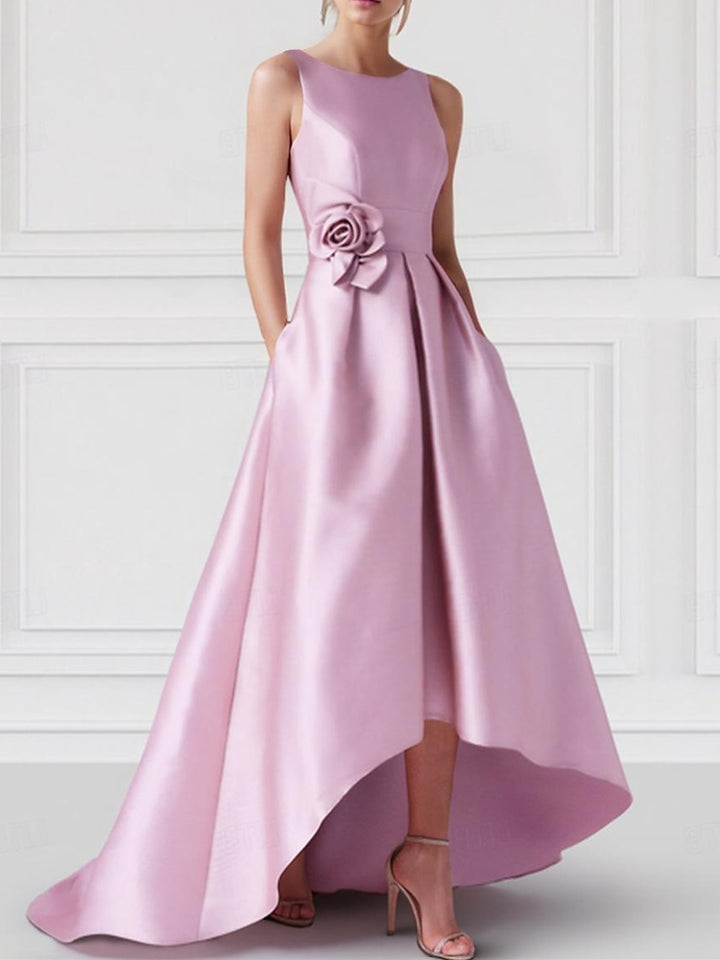 A-Line/Princess Boat Neck Sleeveless Floor-Length Prom Dresses with Pocket