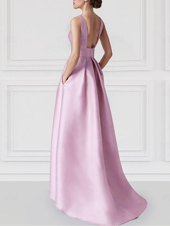 boat neck wedding guest dress Pink Prom Dresses 2026 A-Line/Princess Boat Neck Sleeveless Floor-Length Formal Evening Dress Ball Gowns with Pocket, Dusty Rose