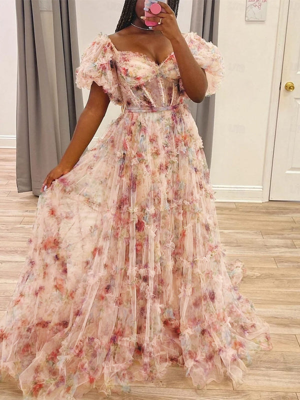 A-Line/Princess Off-the-Shoulder Floor-Length Sweetheart Prom Dress