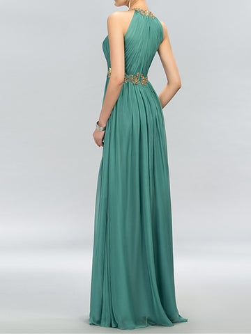A-Line Halter Neck Pleated Ruffles Floor-length Dress Silver main image 1