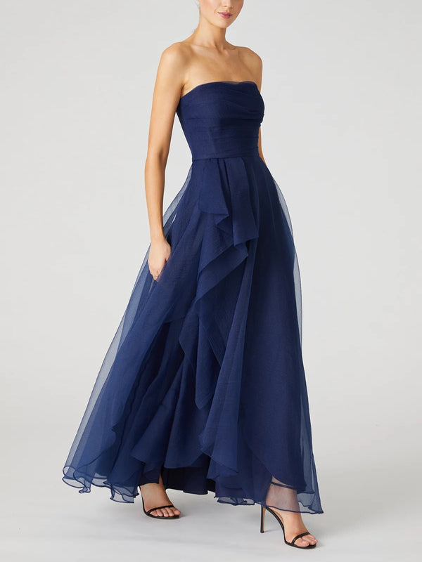 A-Line/Princess Cocktail Dress Strapless Sleeveless Party Dress Tulle Ankle-Length with Ruffles