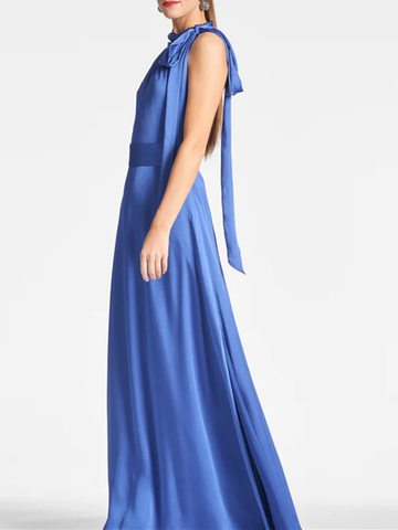 A-Line/Princess Halter Sleeveless Floor-length Wedding Guest Dresses With Watteau Train main image 0