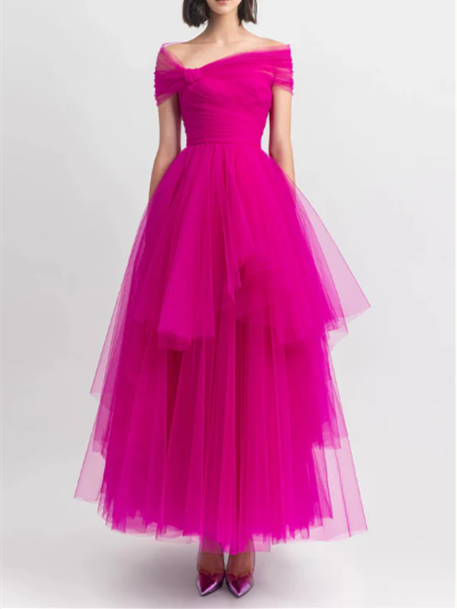 A-Line/Princess Off-the-Shoulder Ankle-Length Prom Dresses