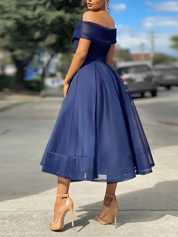 Cocktail Dresses 2026 Tulle Off-The-Shoulder A-Line/Princess Sleeveless Tea-Length Formal Wedding Party Gowns with Pleats, Pearl Pink Cocktail Dresses 2026 Tulle Off-The-Shoulder A-Line/Princess Sleeveless Tea-Length Formal Wedding Party Gowns with Pleats, Pearl Pink