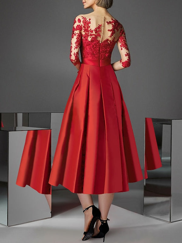 A-Line/Princess Illusion Neck Tea-Length Cocktail Dresses with Bowknot