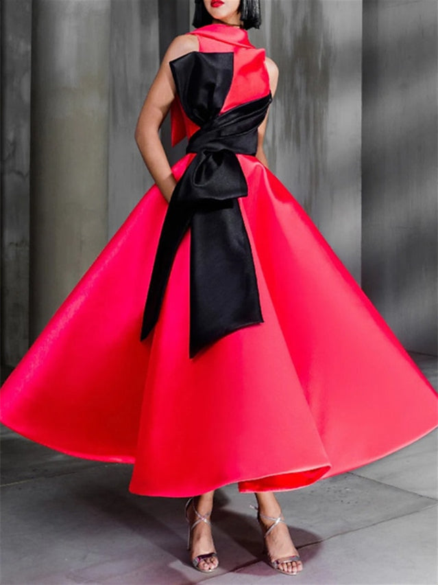 Ball Gown High Neck Ankle-Length Cocktail Dresses with Bowknot