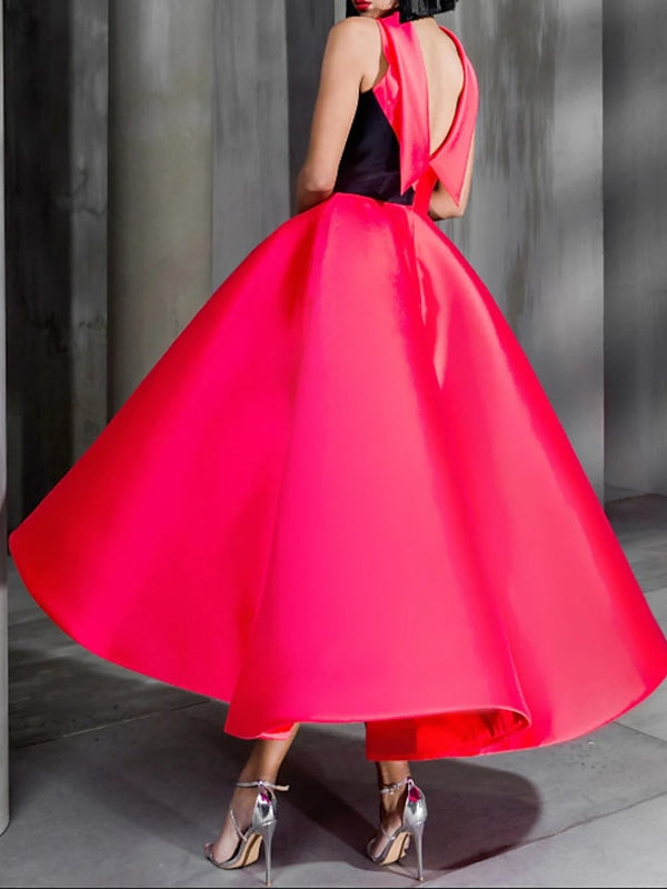Ball Gown High Neck Ankle-Length Cocktail Dresses with Bowknot