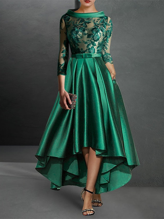 Asymmetrical Cocktail Dresses Dark Green A-Line/Princess 3/4 Length Sleeves Formal Guest Evening Ball Gowns Dark Green, As Pic
