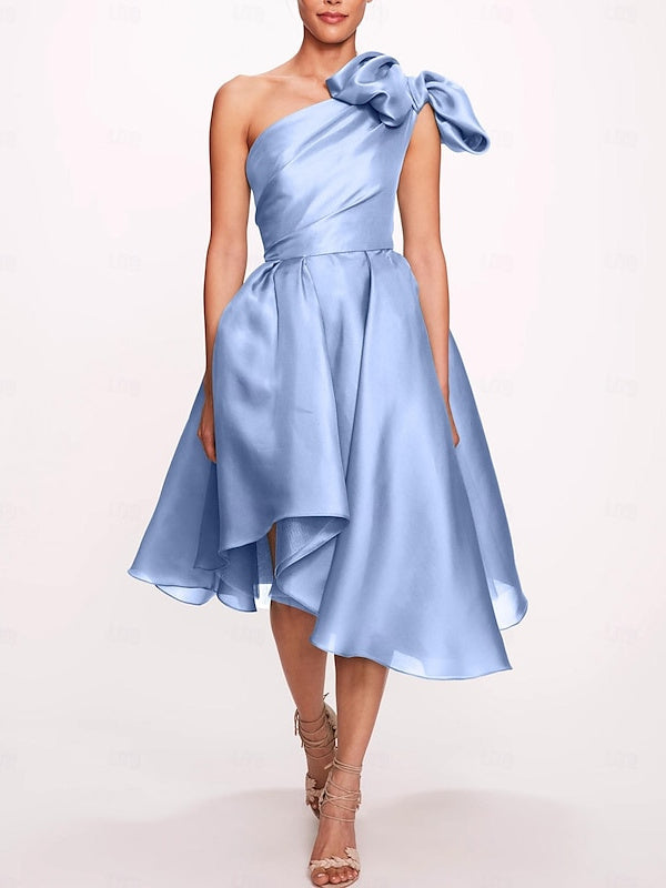 A-Line/Princess One Shoulder Sleeveless Tea-Length Cocktail Dresses with Slit