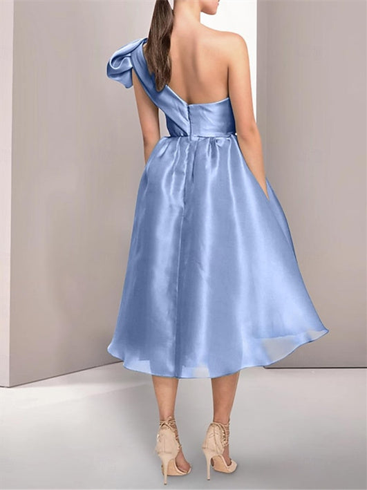 A-Line/Princess One Shoulder Sleeveless Tea-Length Cocktail Dresses with Slit