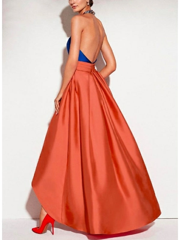 A-Line/Princess Asymmetrical Halter Neck Sleeveless Cocktail Dresses - Mondressy A-Line/Princess Asymmetrical Halter Neck Sleeveless Cocktail Dresses - Mondressy
