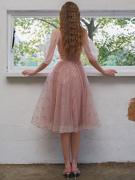 A-Line/Princess Half Sleeves Knee-Length Cocktail Dresses with Pocket main image 1