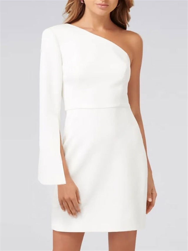 Sheath/Column One Shoulder Long Sleeve Cocktail Dresses, As Pic