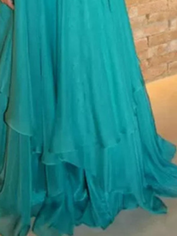 A-Line/Princess Jewel Neck Sleeveless Floor-Length Evening Dresses
